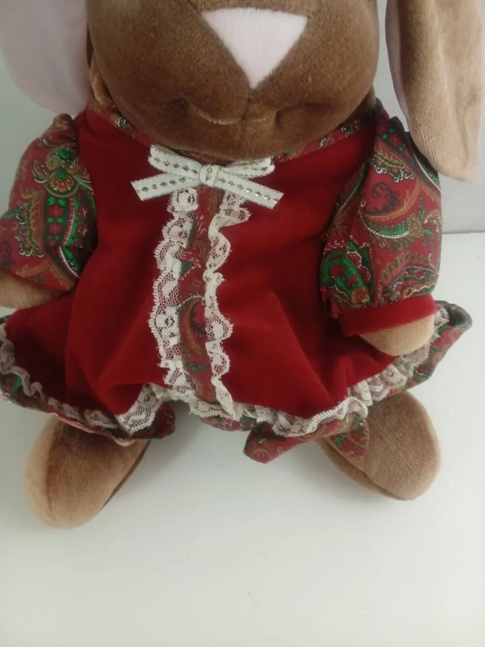 1985 Toys R Us Velveteen Bunny Easter Rabbit Red Dress Stuffed Plush 13